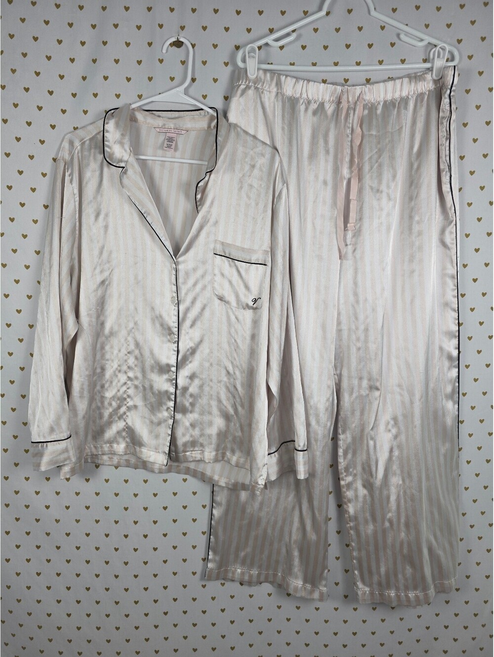 Victorias Secret Striped Iconic Sleep Set Satin Shirt Pants Pajama Set XL